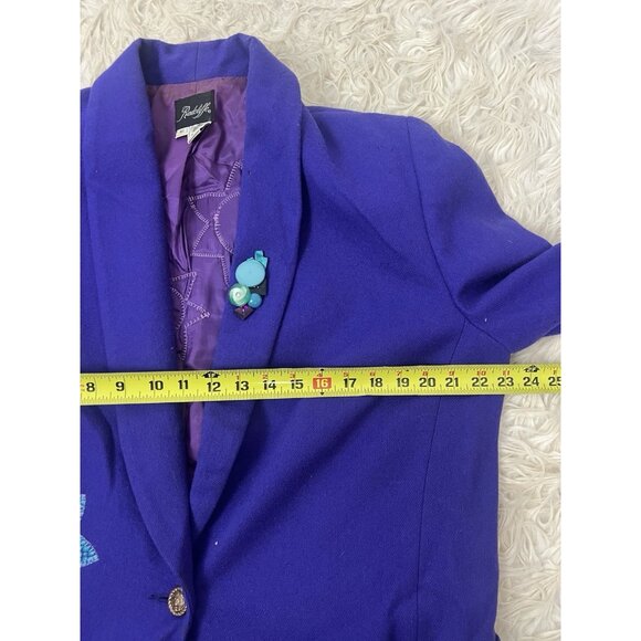 Radcliffe Vintage Purple Wool Funky Patchwork Embroidered Button Blazer Coat 16 - Picture 4 of 13